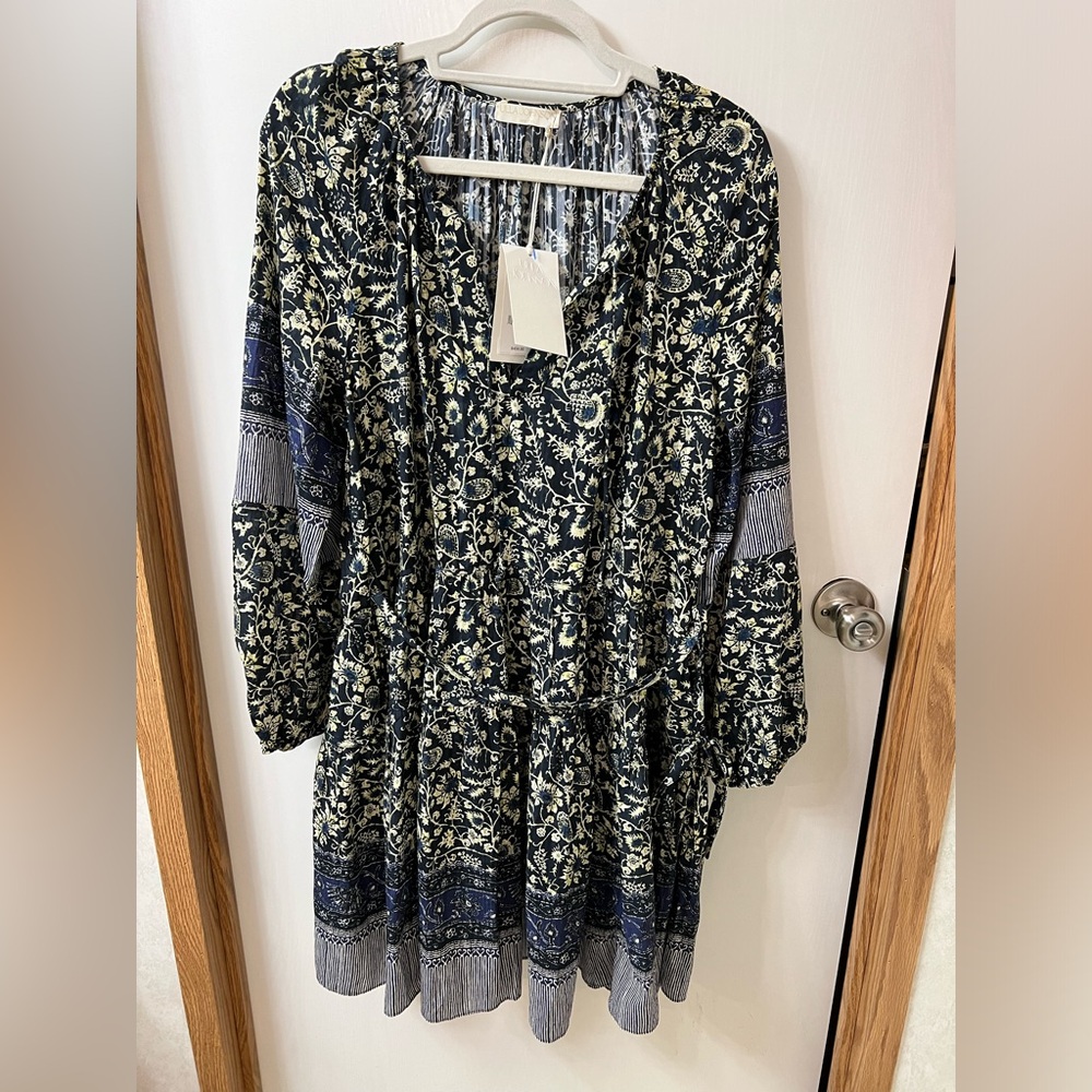 Ulla Johnson Navy and Cream Patterned Dress